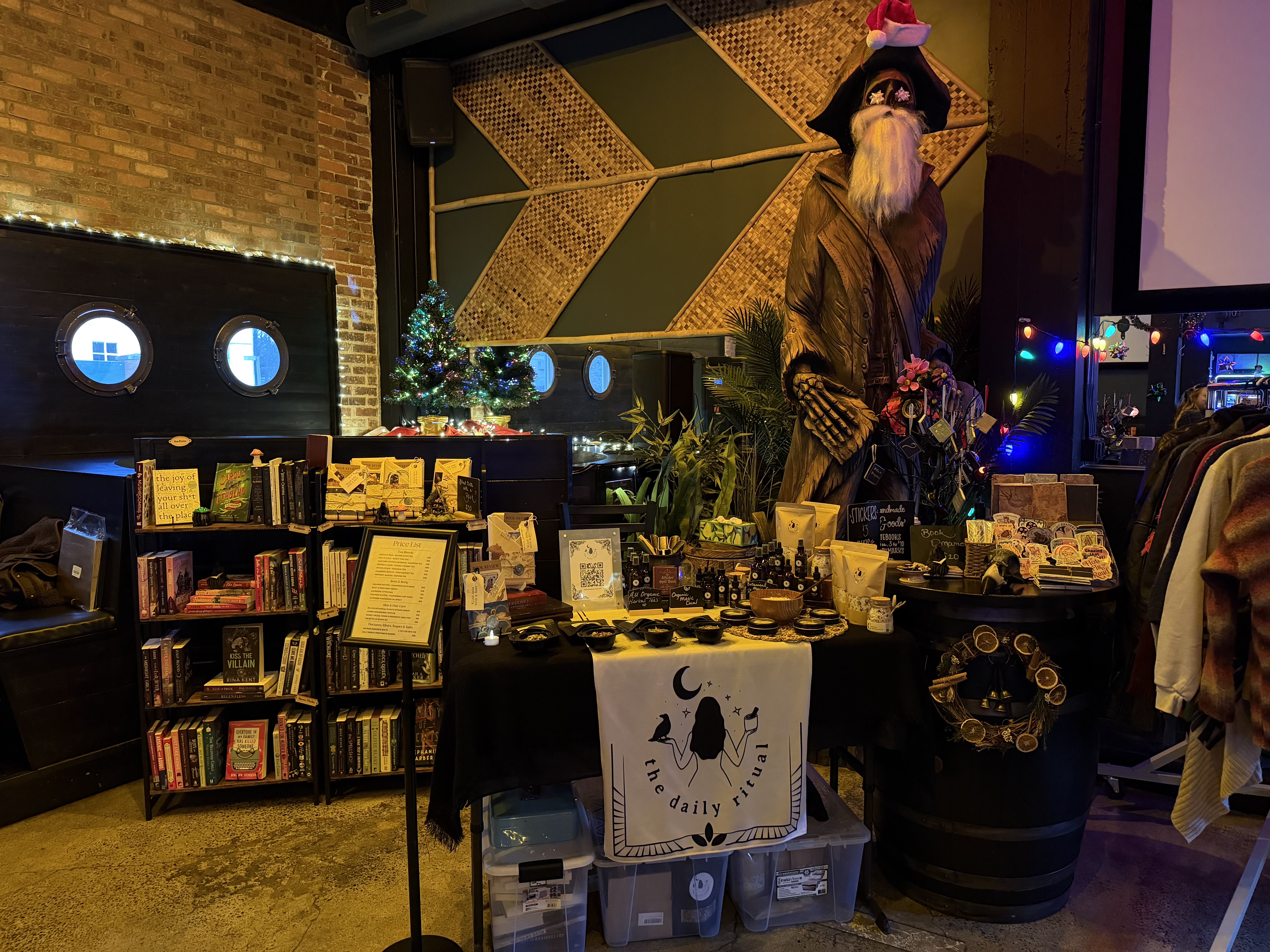 Bookshelf and handmade goods display at the Benbow Room